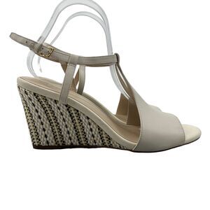 Cole Haan Maddie Wedge Womens 9.5 B White Leather Ankle Strap Open Toe Heels